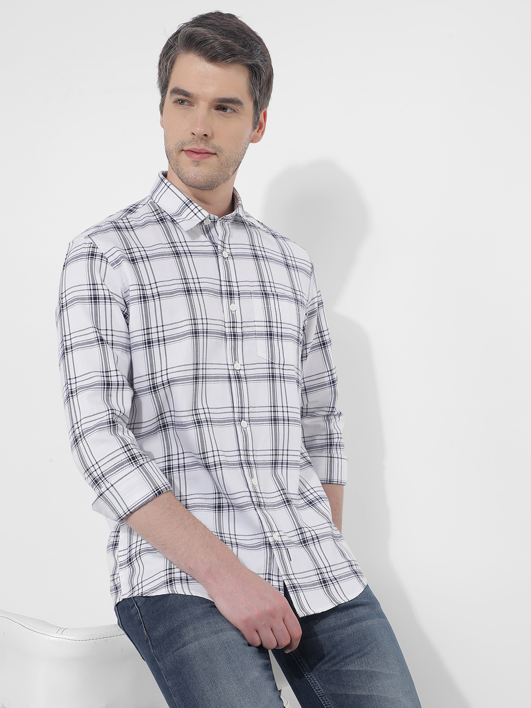 Numero Uno Men Checkered White Shirt